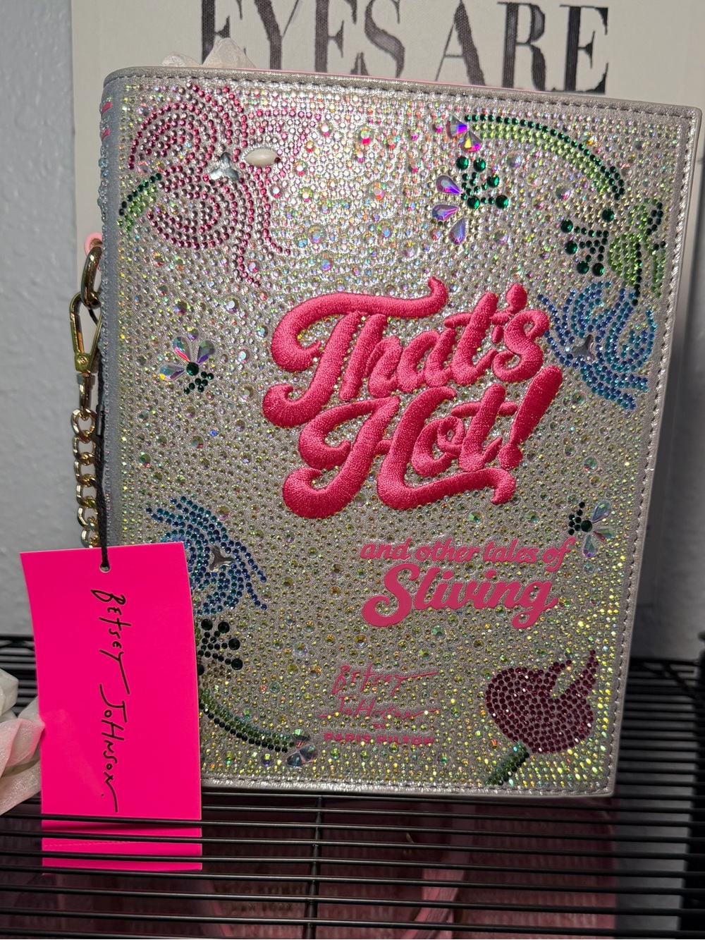 NWT Betsey Johnson x Paris Hilton That's Hot Book Bag Rhinestone Clutch SOLD OUT